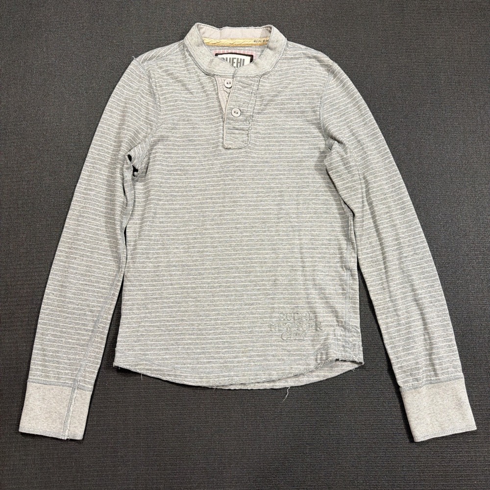 RUEHL No. 925 Long Sleeve Henley Size Small Gray Striped 1/4 Button